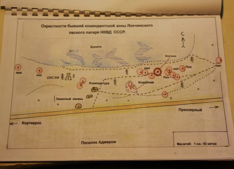 Окрестности бывшей комендантской зоны Локчимского лесного лагеря НКВД СССР. Схема составлена в 2000-е. Из архива Фонда «Покаяние» (Сыктывкар)