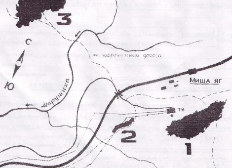 Схема расположения лагерных захоронений на ст. Миша-Яг. Составлена в 2005. Источник: Архив Музея «Покаяние»
